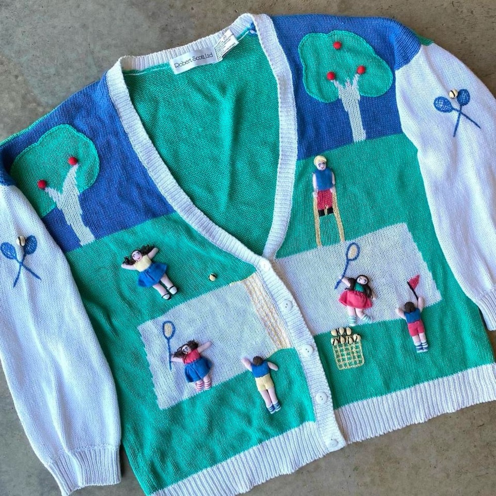 vintage tennis sweater 3D knit cardigan Robert Scott Ltd.